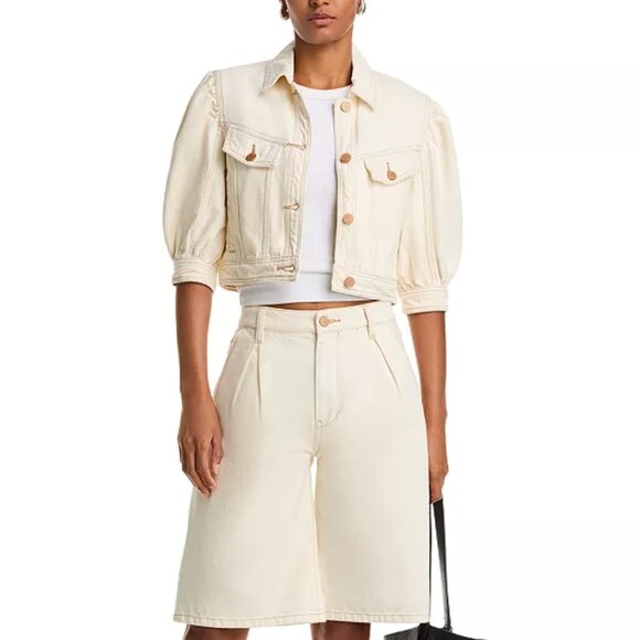 Blank NYC Cake Topper | Puff Sleeve Cream Denim Jacket | Sz M | *New w Tag* - Picture 8 of 8